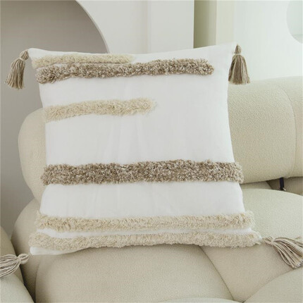 cojín_online_lineas_pompones_bohochic_tostado_marrones_nordico_45x45